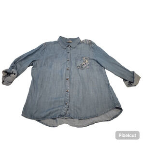 Vintage Style & Co Shirt Women L Blue Denim & Paisley Button Front Top